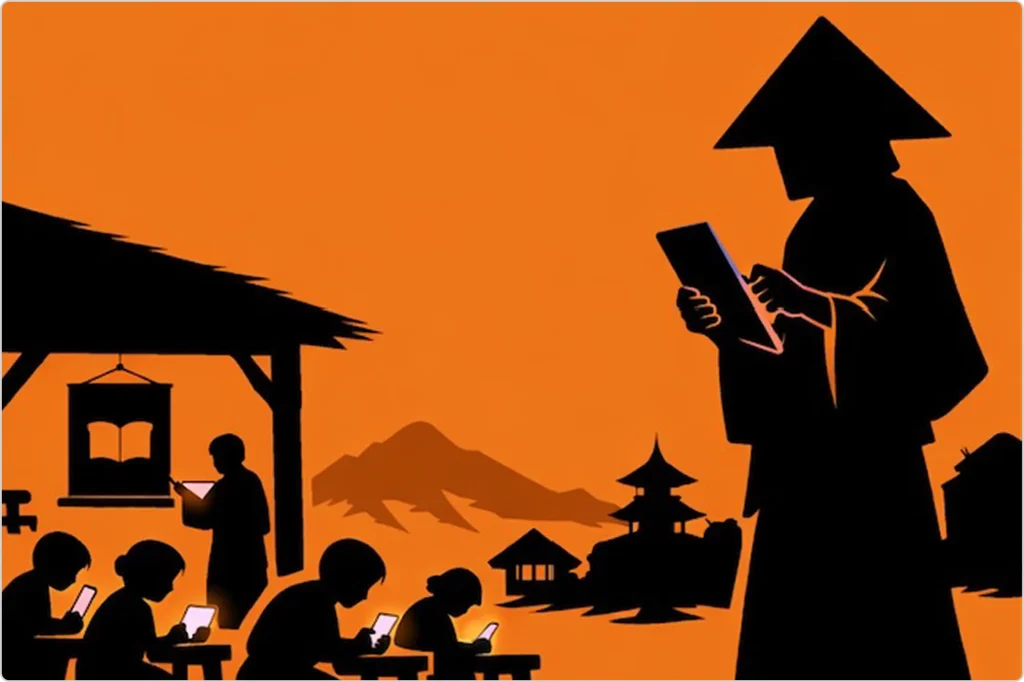 スマートフォンで教育サービスを利用する人のイメージ