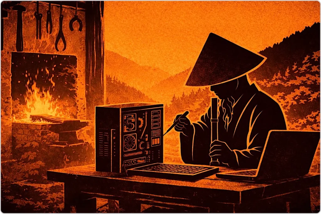 パソコンを使って新しい教材を学習する人物のイラスト